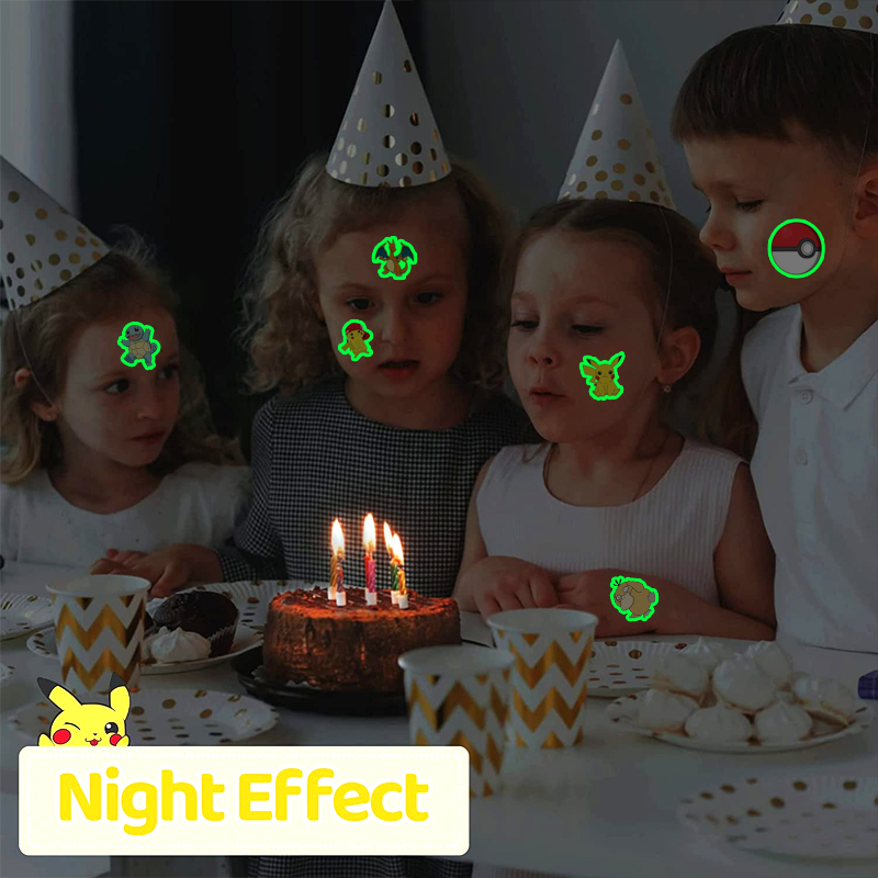 Tatuagens luminosas pokémon para crianças, estilos pikachu, tatuagens temporárias, adesivos, meninos, meninas, brilho, suprimentos para festa, presentes para crianças