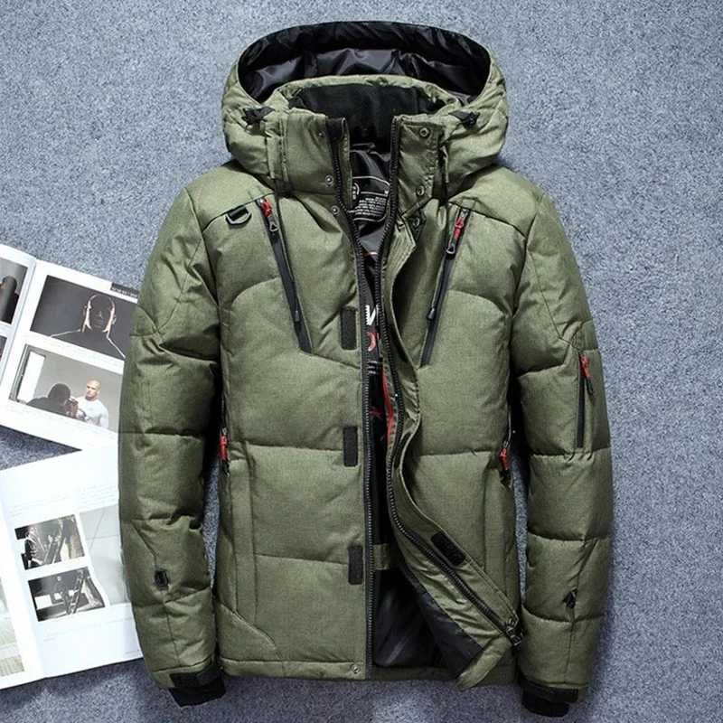 Inverno pato branco para baixo jaqueta masculina moda zíper design grosso quente leve parkas roupas masculinas neve com capuz para baixo jaqueta