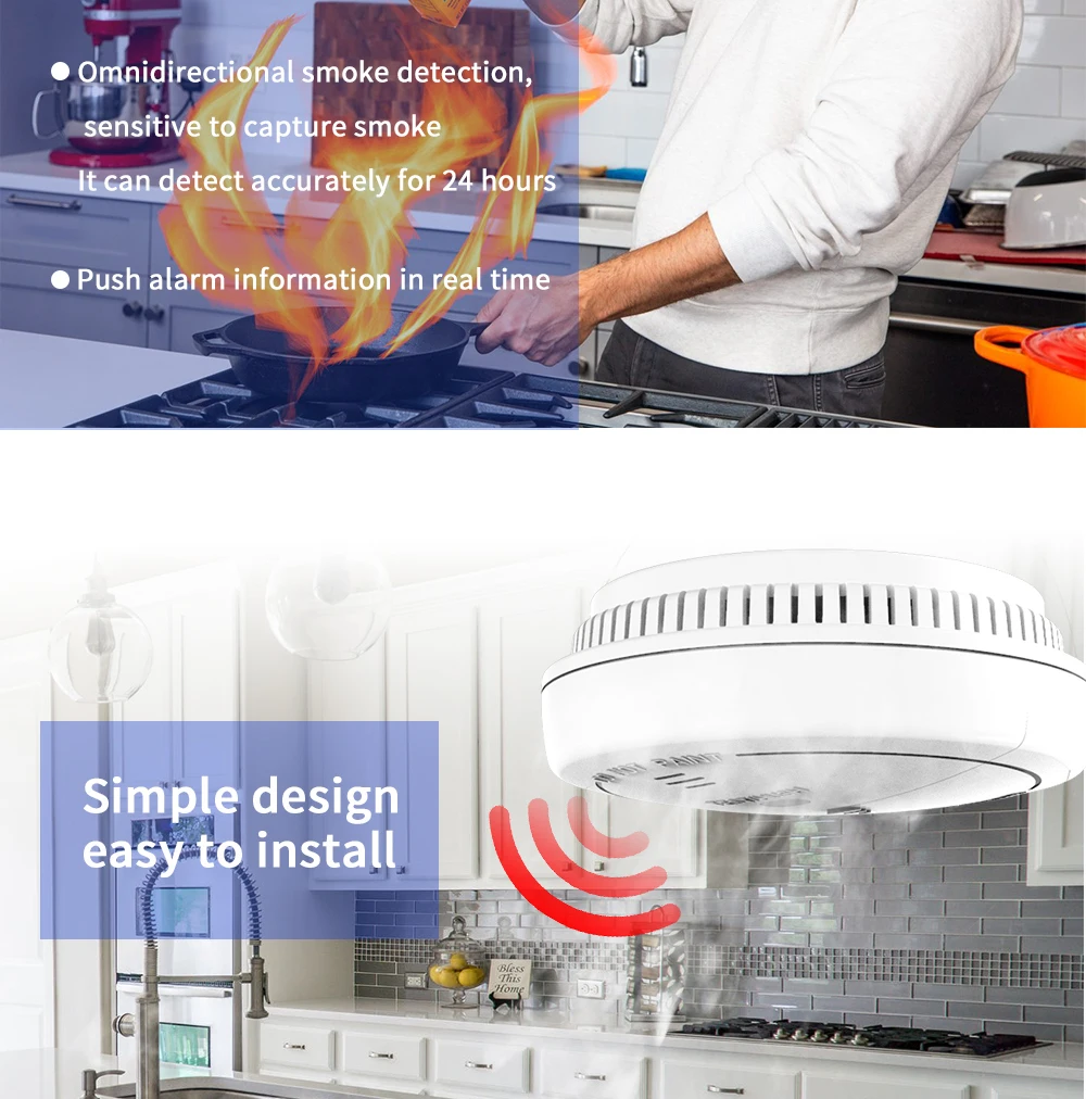 WiFi ควันไฟแก๊สเครื่องตรวจจับสูบบุหรี่ Fire คาร์บอนมอนอกไซด์พิษแก๊สรั่ว Alarm Home ระบบความปลอดภัย Fireman Monitor