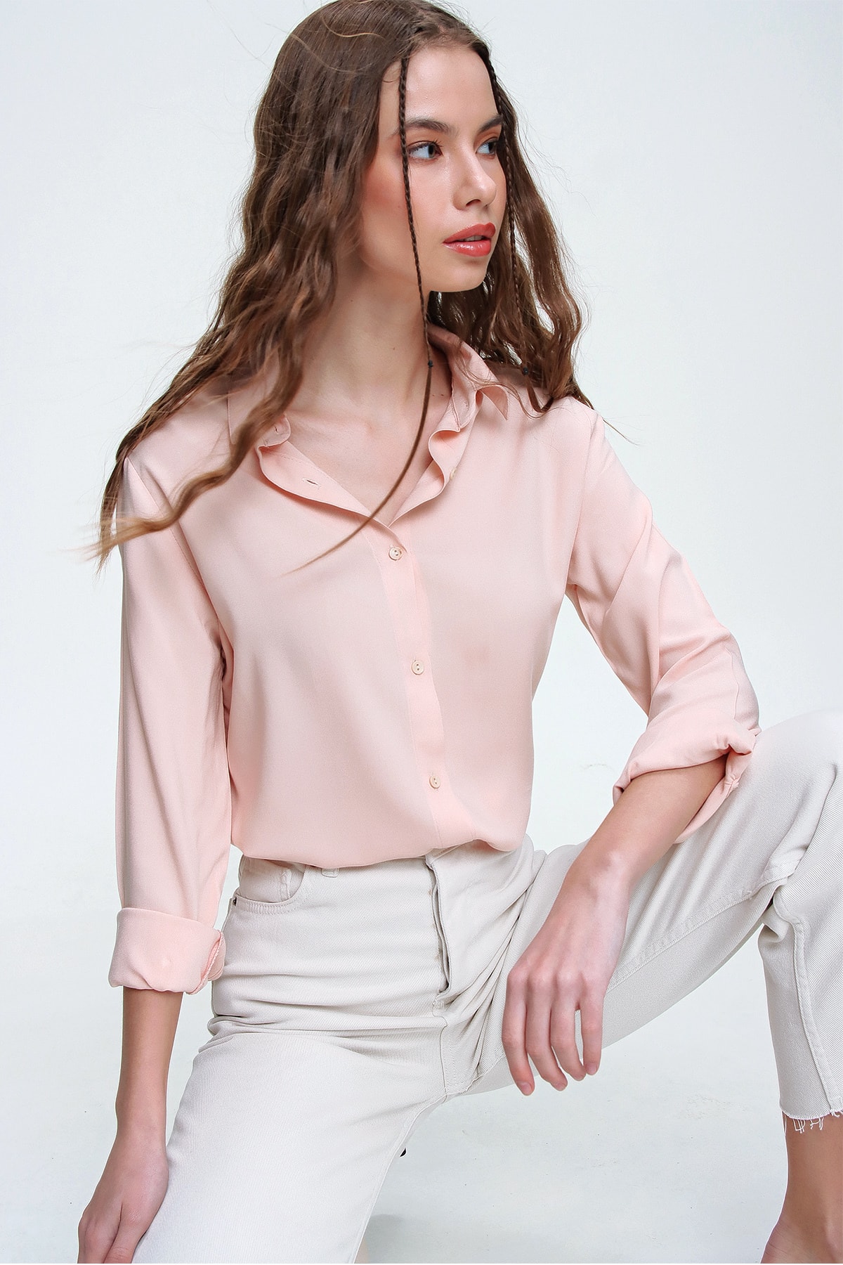 Kemeja Viscose Dasar Salmon Wanita ALC-X5442 Tren Mode Wanita Musim Baru Berkualitas Cantik