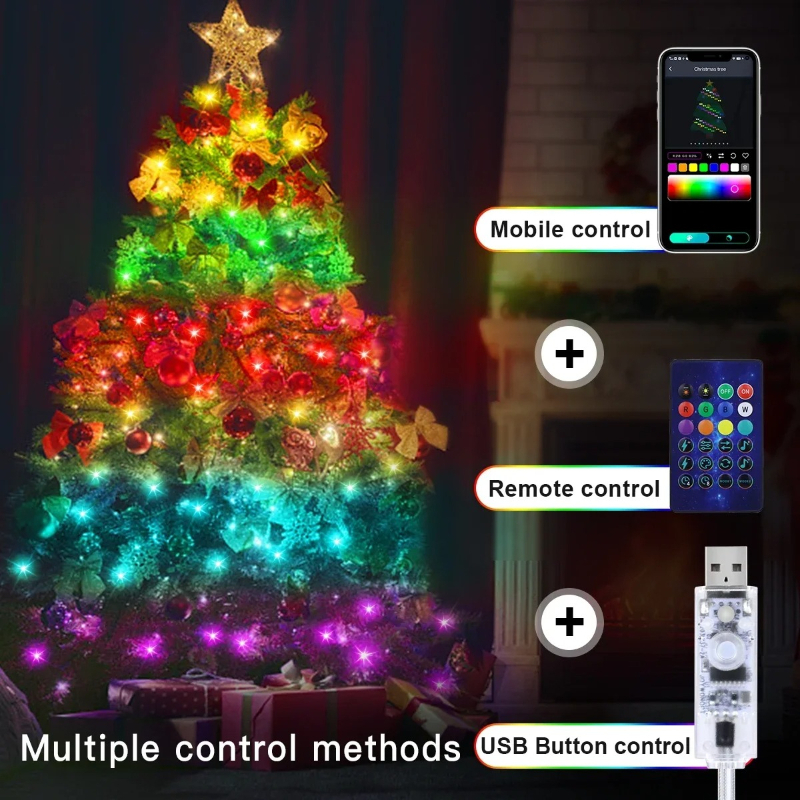 20M RGBIC USB 5V LED Sting Light Bluetooth Music APP WS2812 Programmable DIY Fairy Lights Birthday Party Garland Christmas Decor