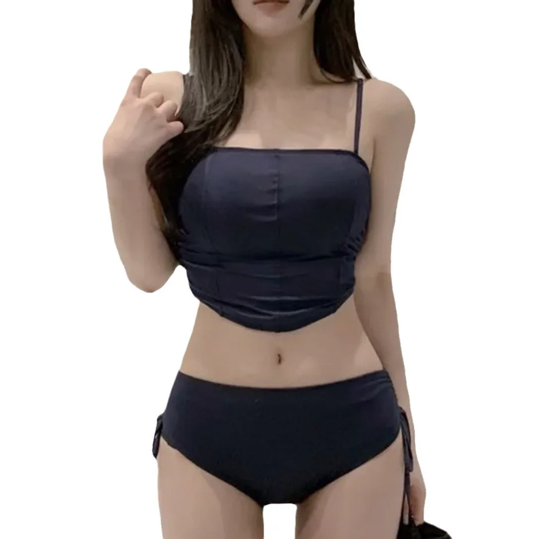 Maillot de bain noir sexy style coréen pour femmes, bikini brésilien, ensemble deux pièces, 2024