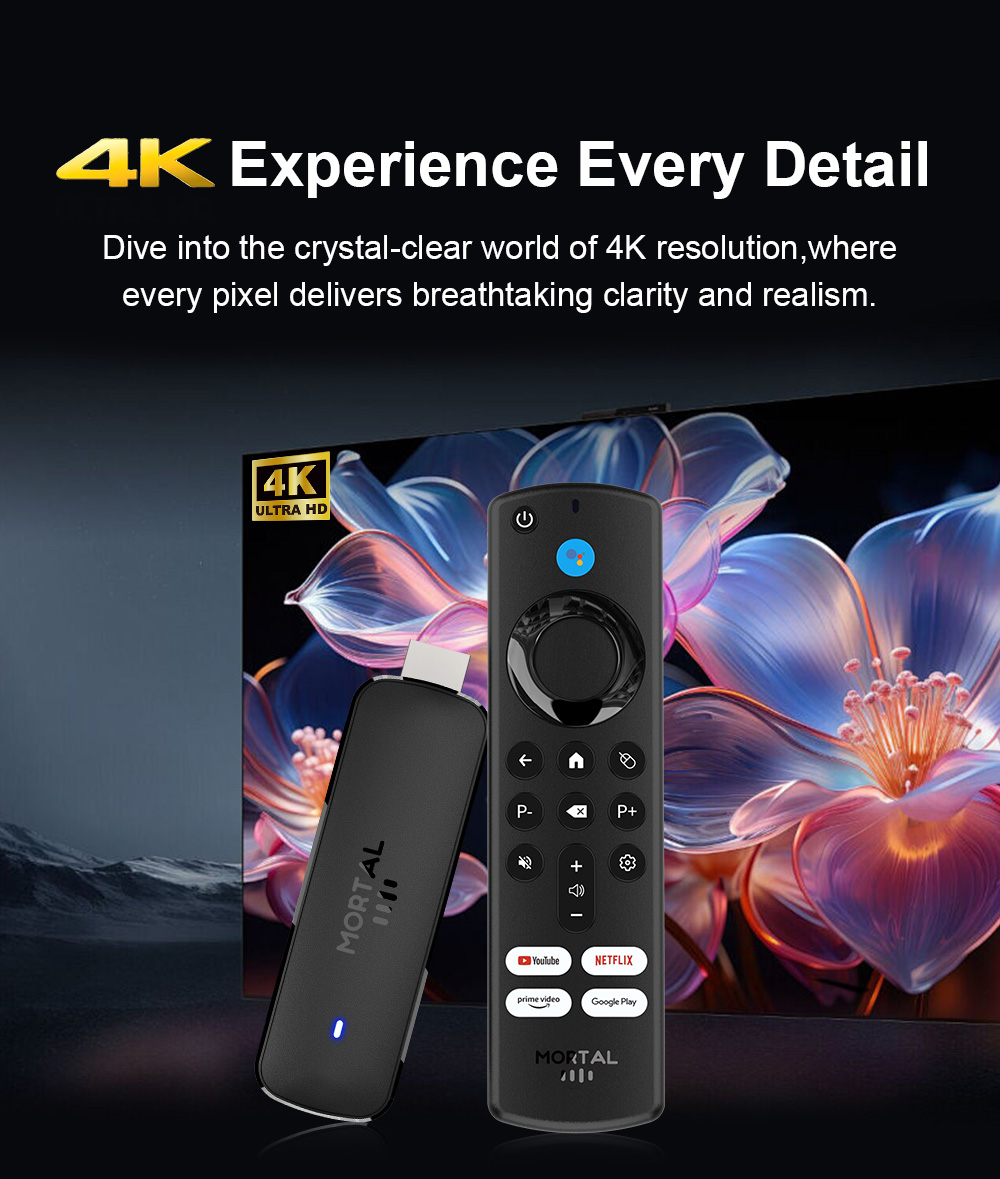 Globalna wersja Android TV Stick Mortal Q8 Voice Remote Android14 8K4K Video Wifi6 Netflix YouTube Streaming TV Stick TV box