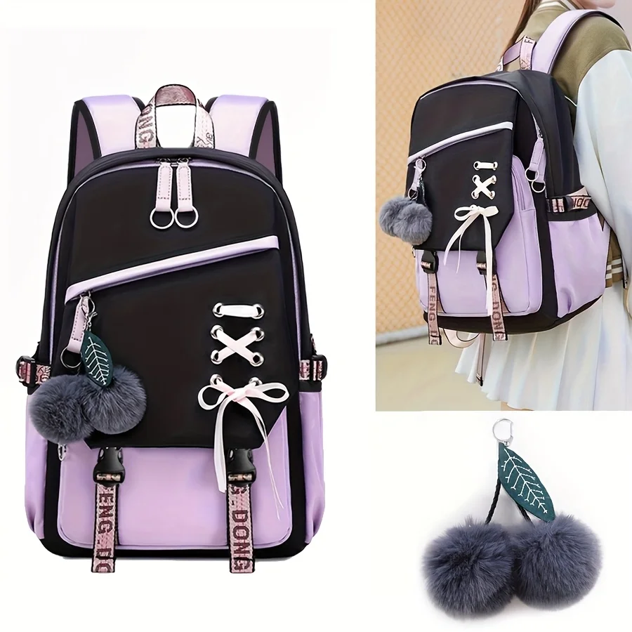 Zaino carino per adolescenti Zaino a tracolla in tessuto di nylon per ragazze, grande capacità a prova di spruzzi