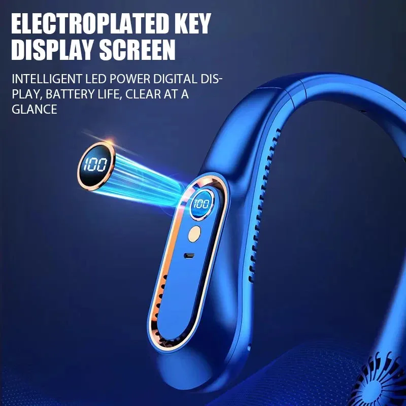Ventilador de cuello colgante de 3000mAh, Mini ventilador eléctrico portátil sin aspas, recargable por USB, silencioso, pantalla Digital LED, Enfriador de aire de verano, nuevo