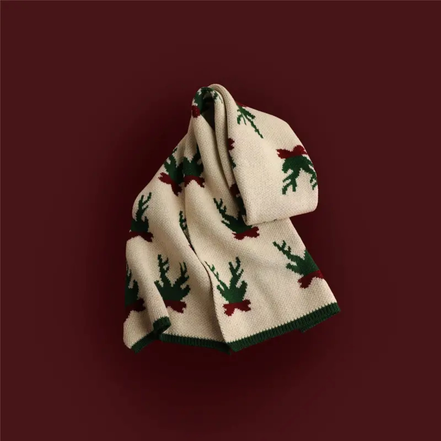 Handmade Christmas Knit Raw Line Cute Scarf featuring Deer and Elk Design for a festive and cozy look