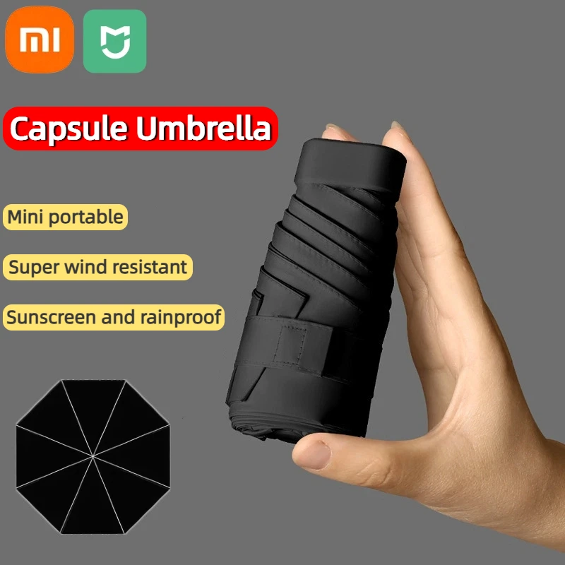 Ультракомпактный мини-зонт Xiaomi с черным покрытием, портативный карманный солнечный дождь двойного назначения, легкий дорожный зонт для женщин и мужчин
