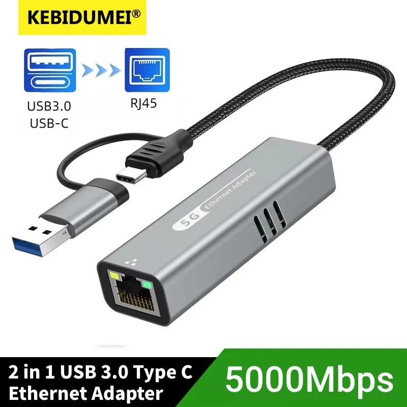 Ethernet-адаптер USB 3.2 Type C 5 Гбит/с, сетевая карта RJ45 для Windows 11 ПК/ноутбука, USB-C RTL8157, преобразователь чипов Lan, интернет-кабель