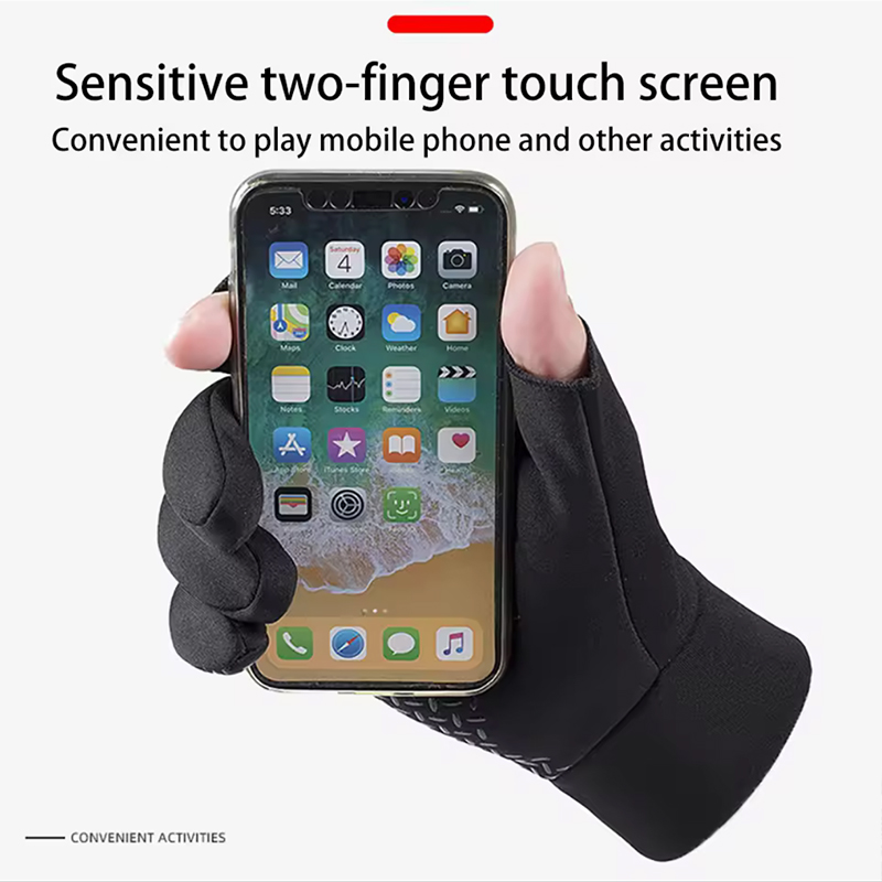 Luvas de pesca de inverno para homens e mulheres, luvas quentes antiderrapantes para ciclismo, esportes de pesca, tela sensível ao toque, dois dedos cortados, pesca ao ar livre