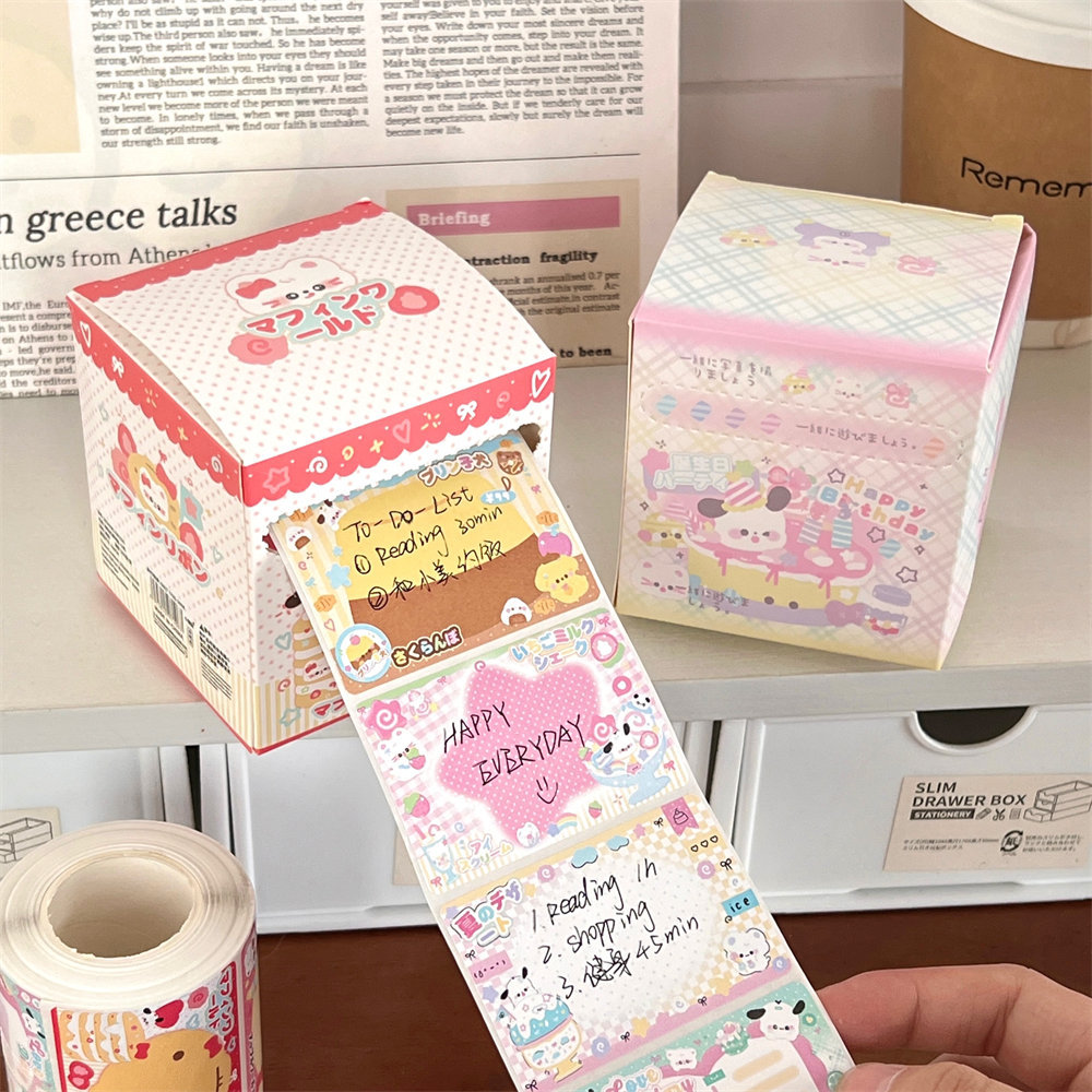 256 pièces/boîte dessin animé mignon retirer commodité autocollant pour chiots autocollant adhésif déchirable étudiant rouleau autocollant Message autocollant