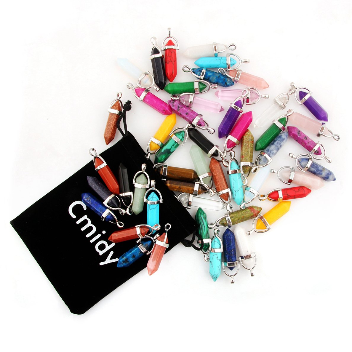 Mutilcolor 10 個弾丸形状ヒーリング尖ったチャクラペンダントスギライトクォーツストーンチャームランダウカラー ネックレス作成用