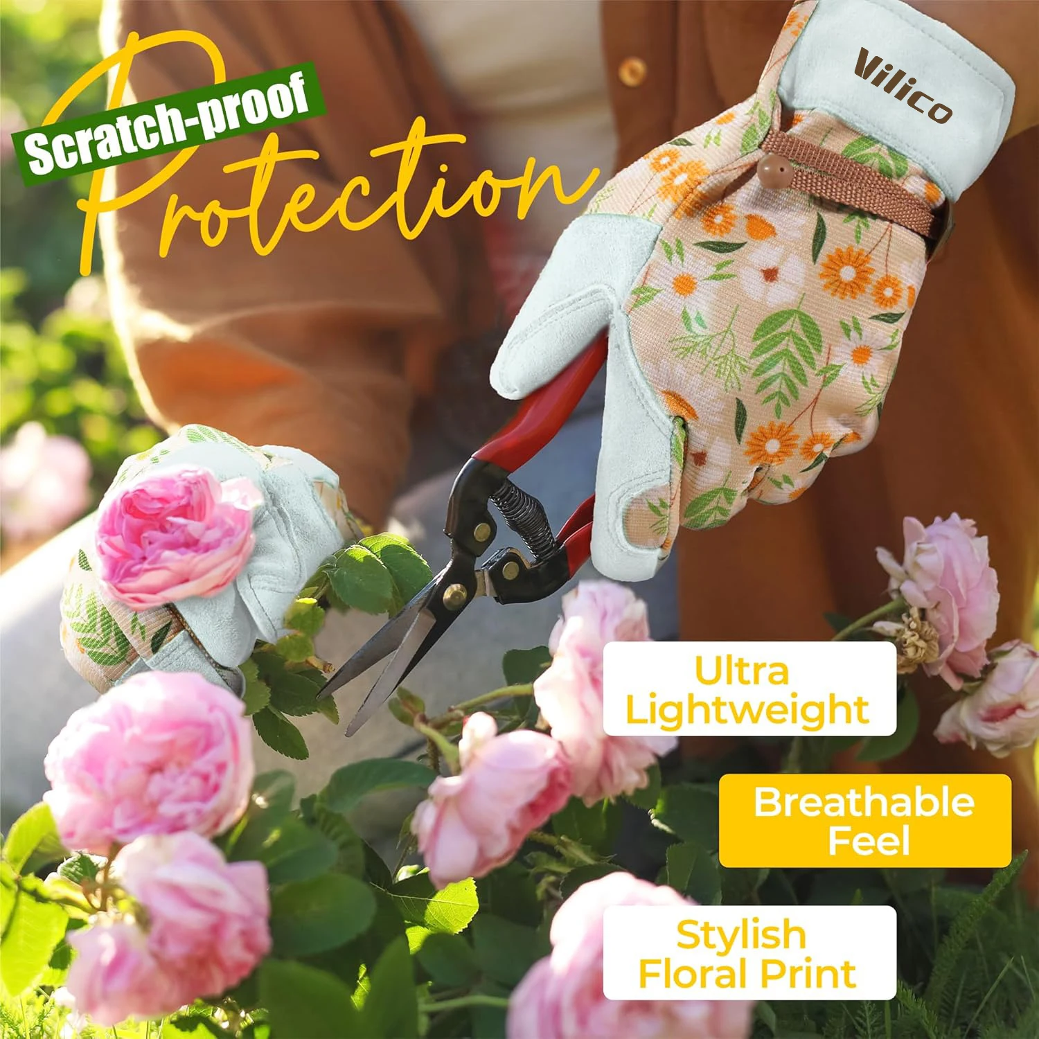 Thorn-ProofสวนกําจัดวัชพืชถุงมือทํางานBreathableถุงมือหนังเจาะสําหรับขุด,ปลูกดอกไม้,Pruning