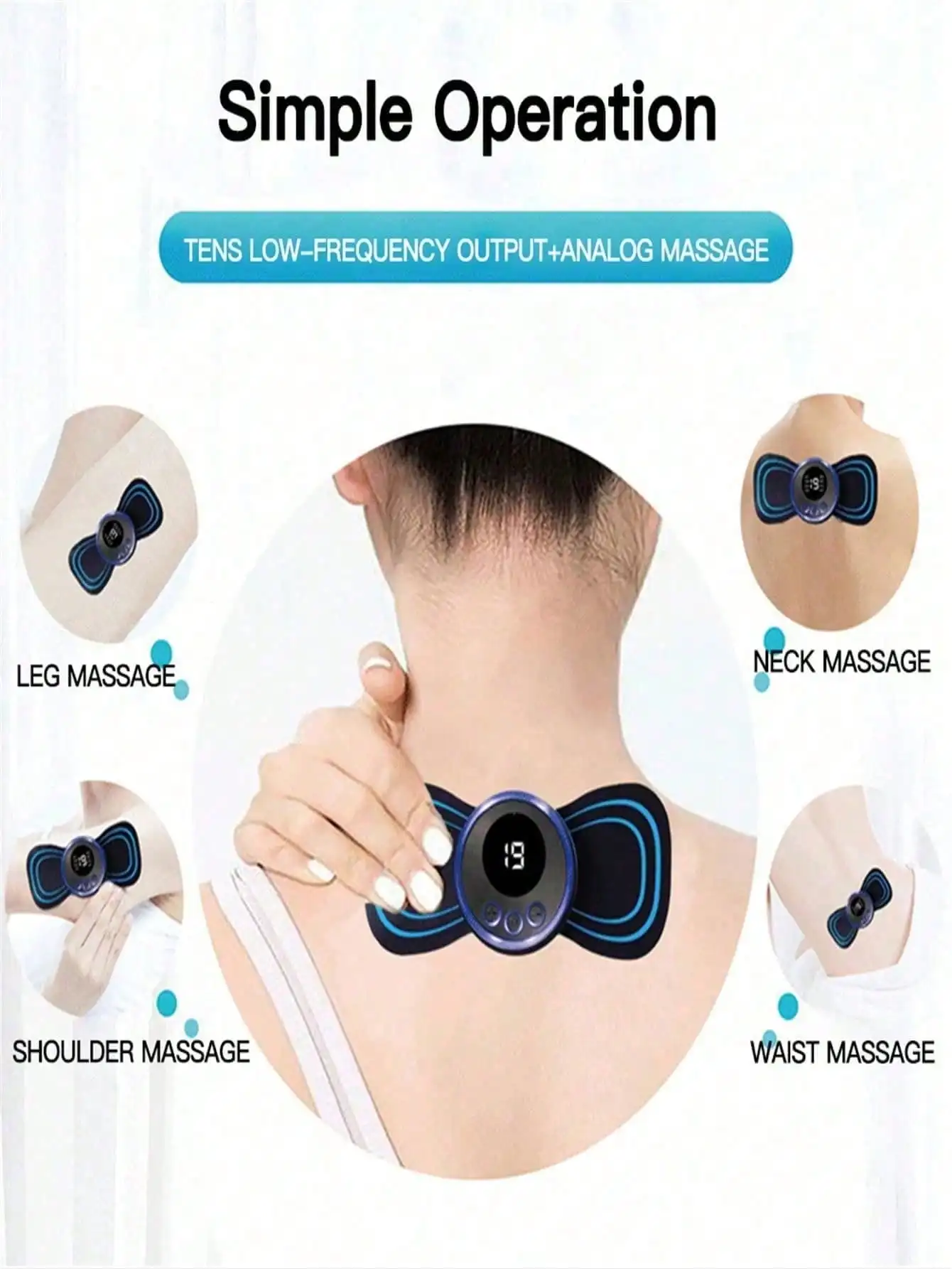 Masajeador eléctrico EMS con pantalla LCD, parche Cervical para cuello y espalda, Estimulador muscular de pulso de 8 modos