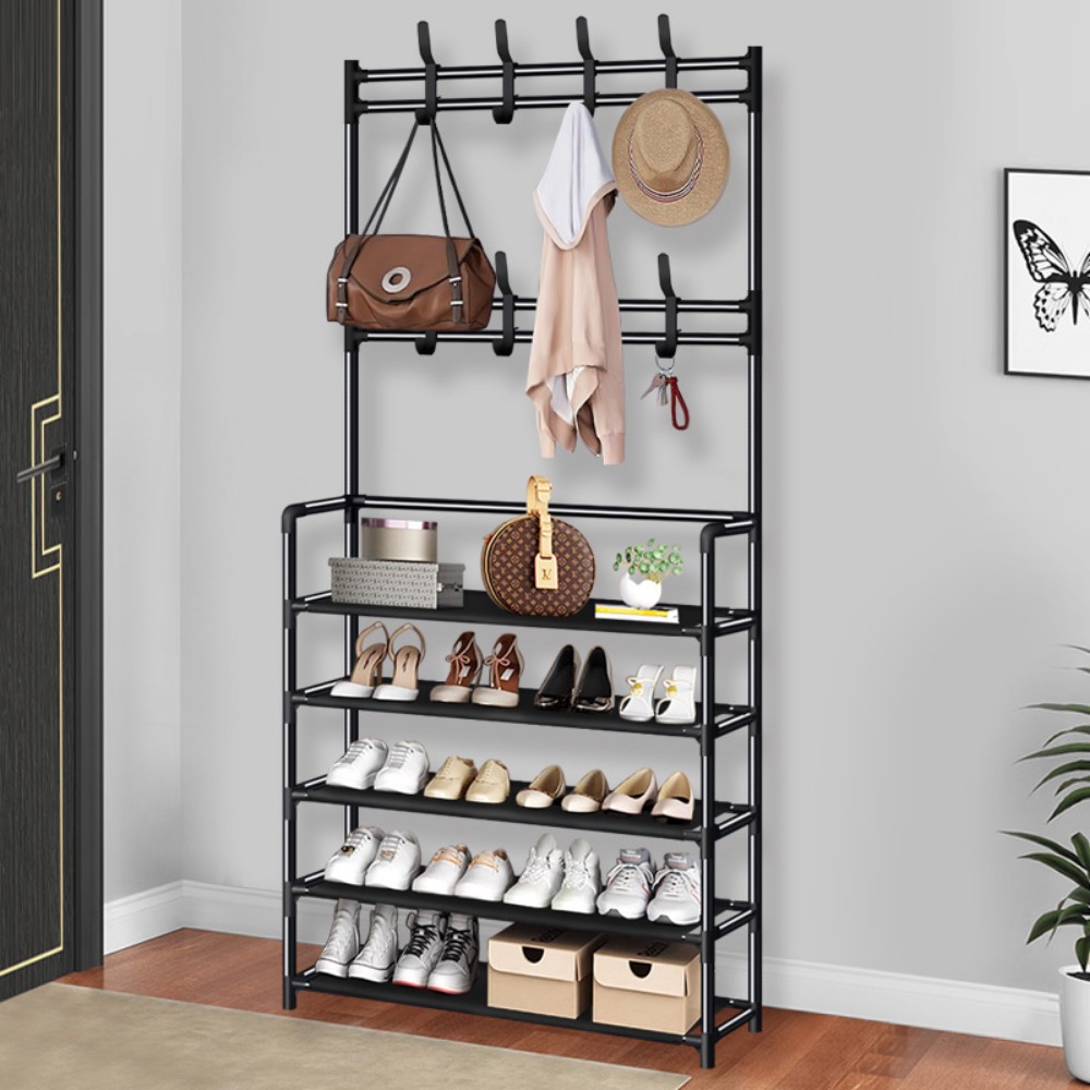 DIY Shoe And Hat Rack Clothes Hanger Organizer Floor Standing Dustproof Cloth Storage Shelf Doorway Simple Multi-Layer Shoerack