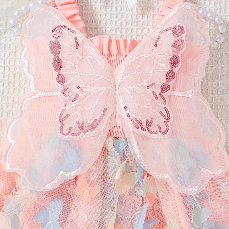 ชุดเด็กผู้หญิงฤดูร้อนปีกผีเสื้อ Halter Puffy เสื้อผ้าเด็กสาวน่ารักสบายๆชุดเด็กชุดเจ้าหญิง