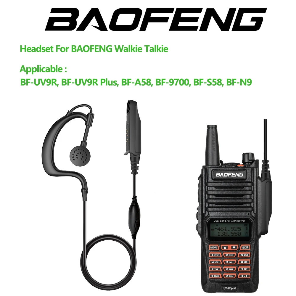 Baofeng Wasserdichtes Walkie-Talkie, Zwei-Wege-Radio, UV-9R, Ohrhaken, PTT-Mikrofon-Headset für UV9R Pro UV-82WP UV-9R PLUS BF-9700 UV-XR