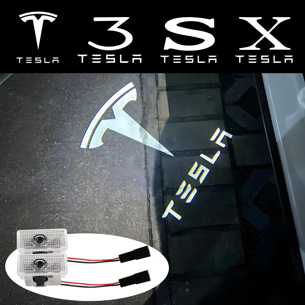 Para Tesla Model Y 3 S X puerta de coche LED Logo proyector luces HD luz de bienvenida 3D láser fantasma sombra luz modelo 3