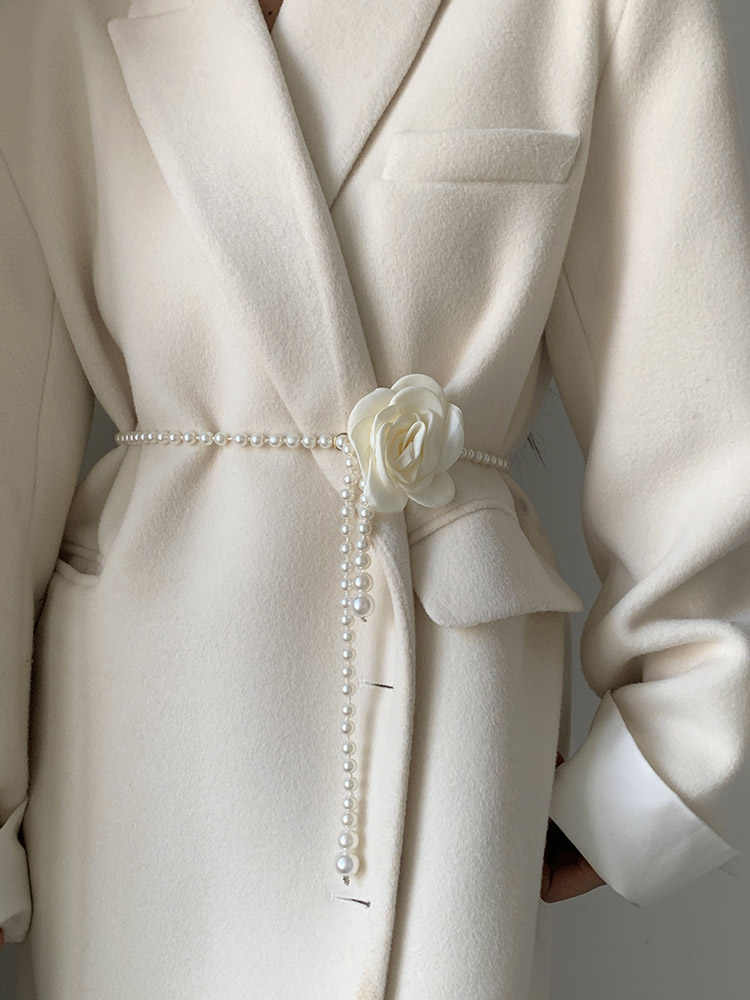1 Uds. Cinturón de perlas para mujer, nuevo estilo Camelia, cinturón decorativo versátil, vestido a juego, abrigo, chaqueta, cinturón elegante de moda