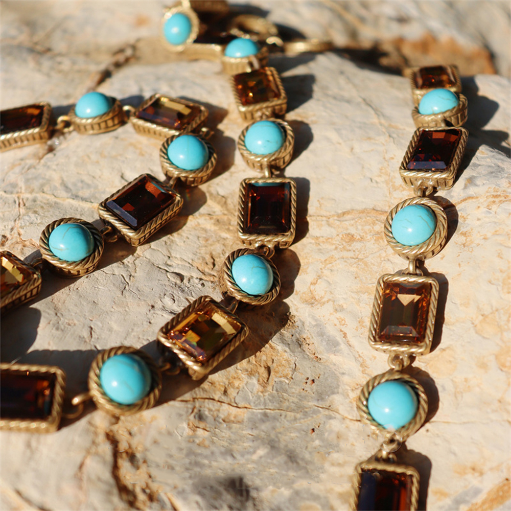 Conjunto de joyería Vintage para mujer y niña, collar con cuentas de circonita, pulsera, moda