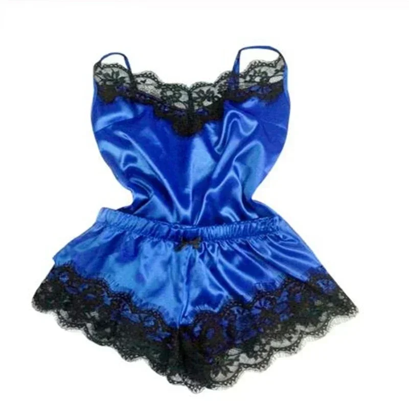 Conjunto de pijama de seda de encaje de verano para mujer, ropa de dormir, lencería Sexy, conjunto de Top y pantalones cortos, Pijamas informales cómodos