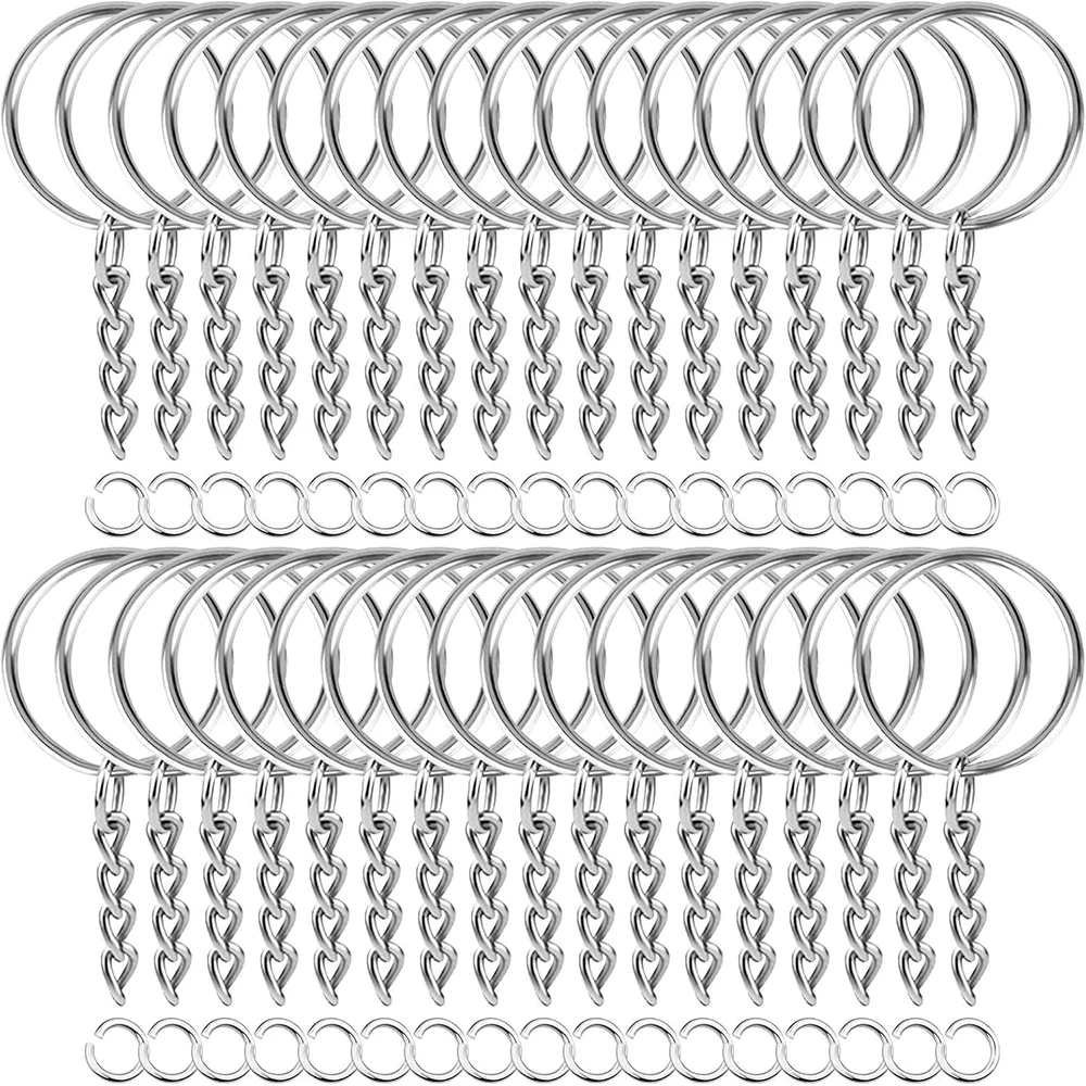 50 Uds llavero de Metal de acero inoxidable en blanco anillos divididos con cadena hebillas de escalada mosquetón llavero anillos Accesorios