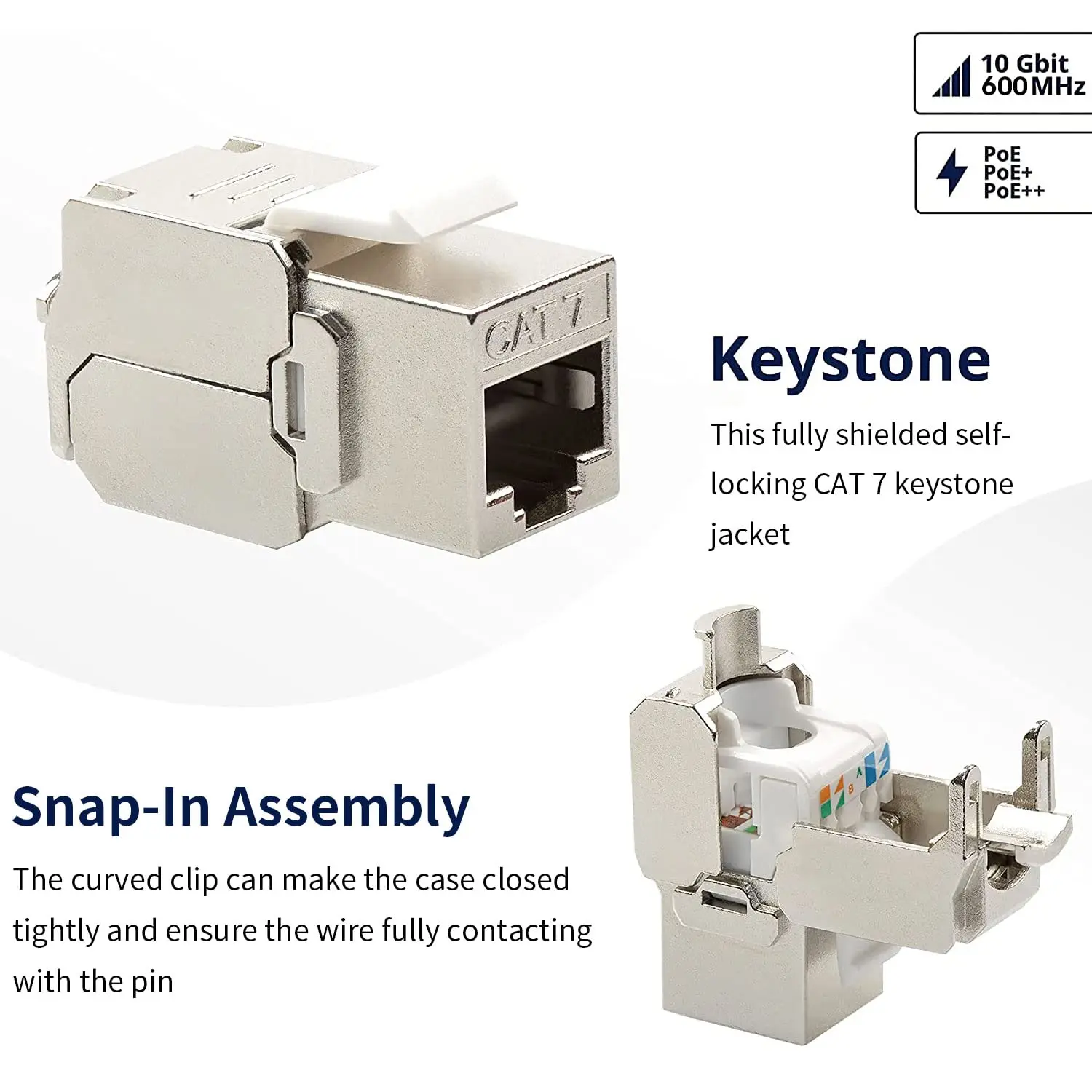 ZOERAX Cat6a Cat7 Keystone Jack Cat7 RJ45 STP Gereedschapsloos Type Zinklegering Module Jacks Adapter Koppeling voor 22 tot 26 AWG