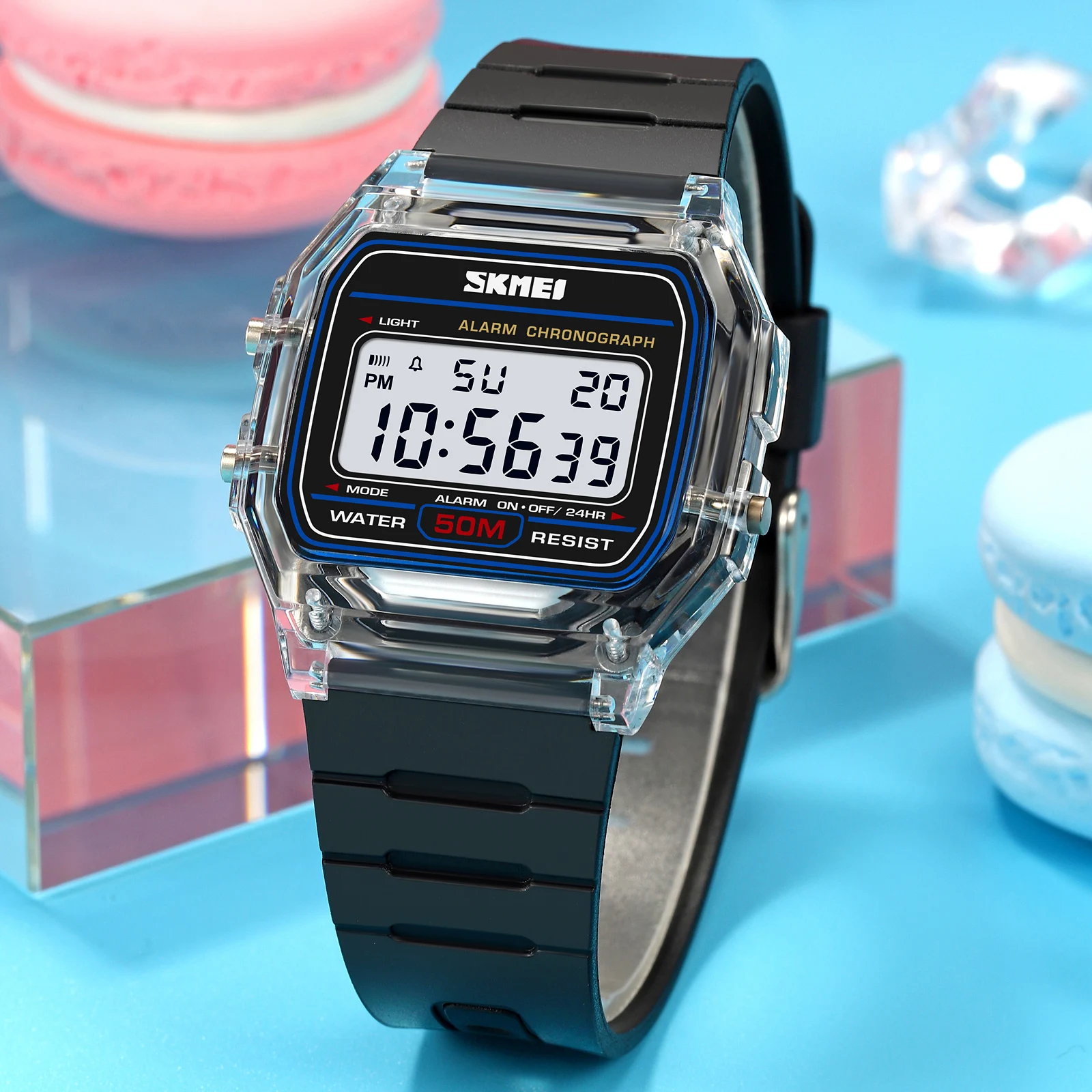 SKMEI 2056 cronómetro con pantalla de luz trasera a prueba de golpes relojes digitales para mujer reloj de pulsera transparente con correa de TPU para mujer