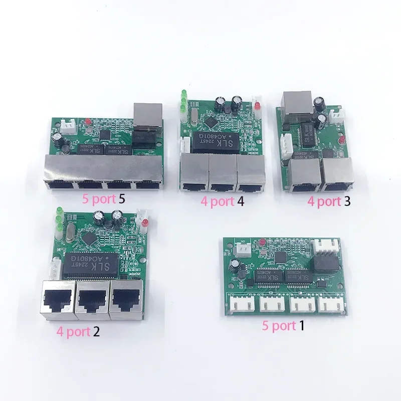 Mini PCBA 4/5 puertos Networkmini módulo de interruptor ethernet 10/100Mbps 5V 12V 15V 18V 24V