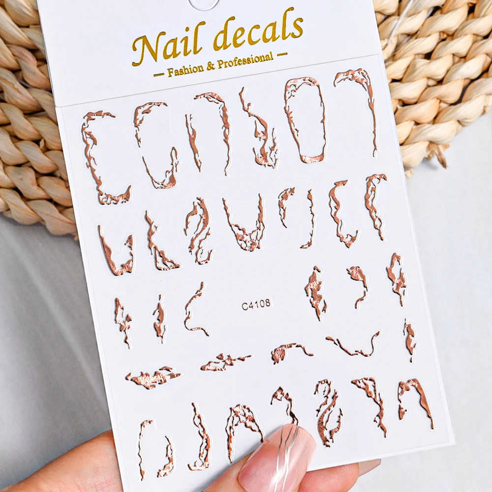1 ชิ้น 3D โลหะ Silver Line/เปลวไฟสติกเกอร์เล็บ Gold Thorns Vine Curve Stripe Sliders ไม่สม่ําเสมอกรอบกาวเล็บ Decals