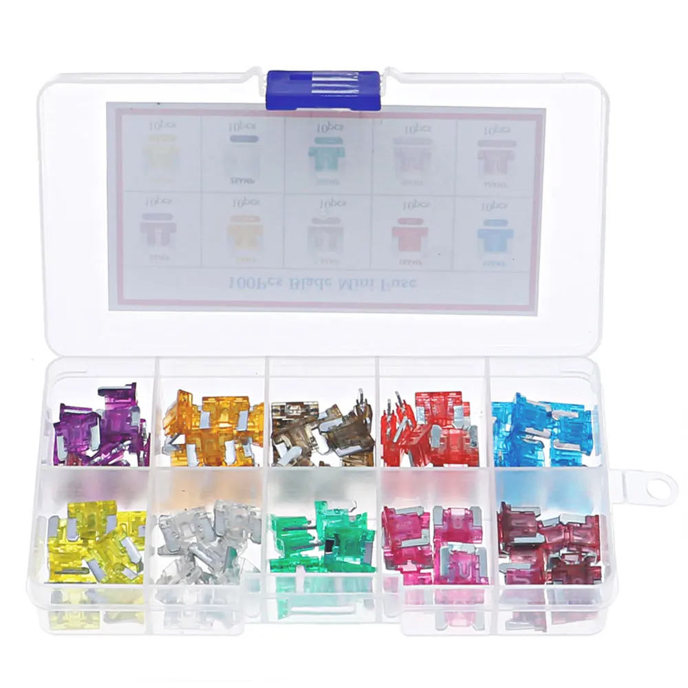 100pcs 10 Value Micro Auto Fuse Car Fuse Blade assortimento kit scatola mista 2A 5A 7.5A 10A 15A 20A 25A 30A 35A 40A ciascuno 10 pezzi