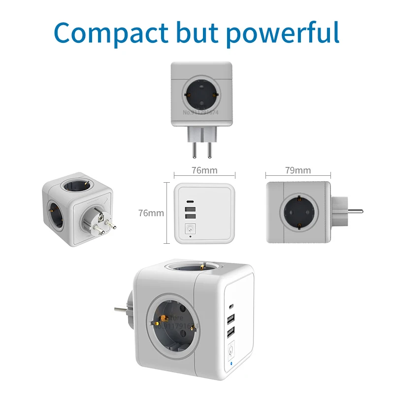 EU Kr Plug Multiprise Steckdosenleiste mit 4 AC-Steckdosen + 2 USB-Anschlüssen + 1 Typ C 5 V 3,1 A Cube-Adapter Multi-Steckdose Ein/Aus-Schalter