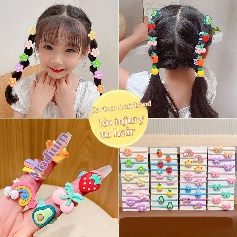 20-40 peças/set faixa de borracha para crianças dos desenhos animados faixa de cabelo novo doce corda de cabelo acessórios para o cabelo