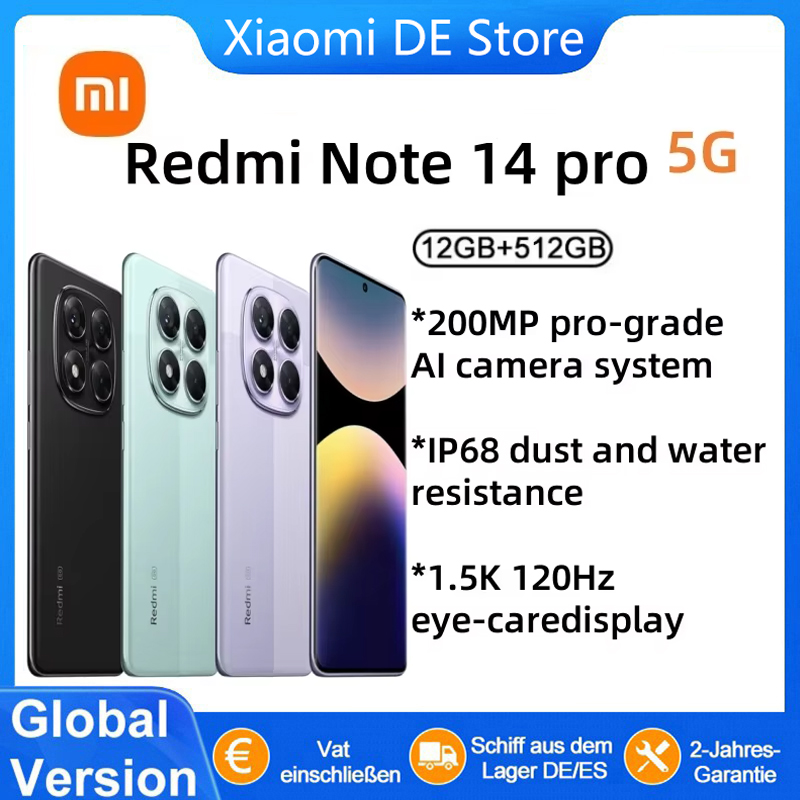 Versión Global Xiaomi Redmi Note 14 Pro 5G Smartphone MediaTek Dimensity 7300-Ultra 200MP AI cámara NFC 6,67 "pantalla AMOLED IP68