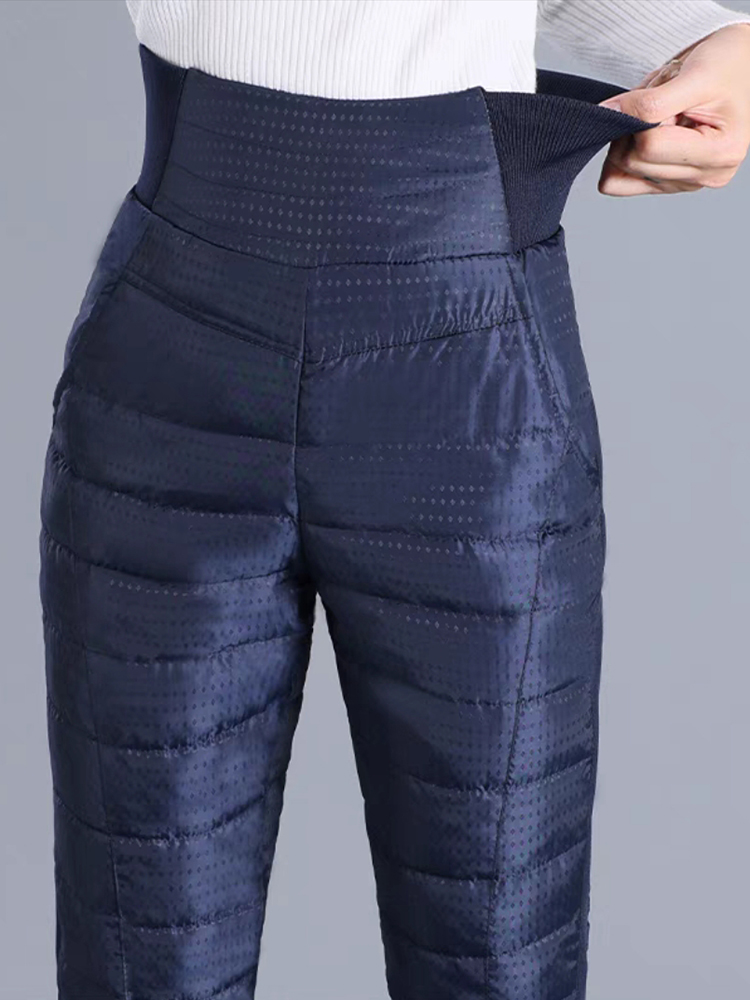 女性黒スリム厚みの Pantalones 冬暖かいダウン綿シックなペンシルパンツスノーウェア弾性ハイウエストオーバーサイズ 6xl Spodnie