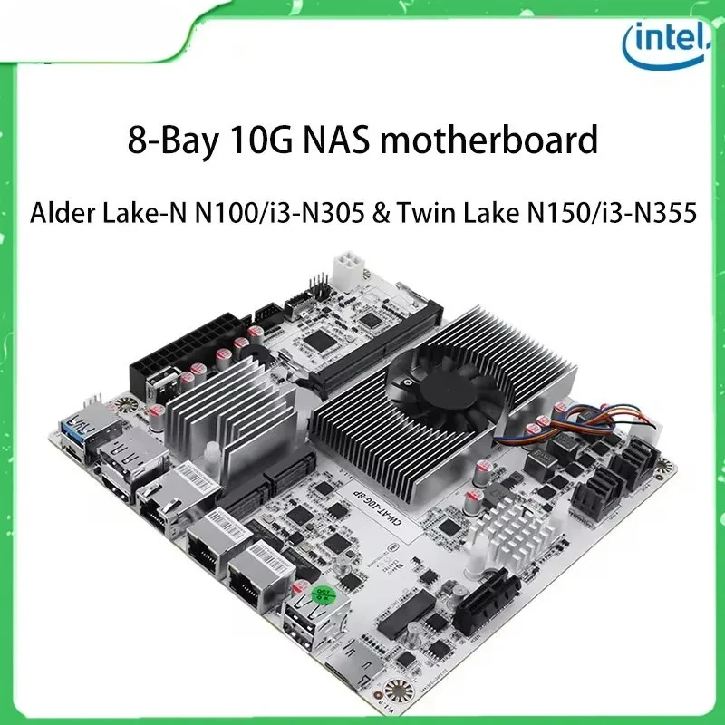 CWWK 8-Bay 10G NAS Motherboard Intel N150 N100 i3-N305 1*10G 2.5G 2*NVMe 2*SFF-8643 to 8*SATA Firewall Mainboard Type-C 17*17