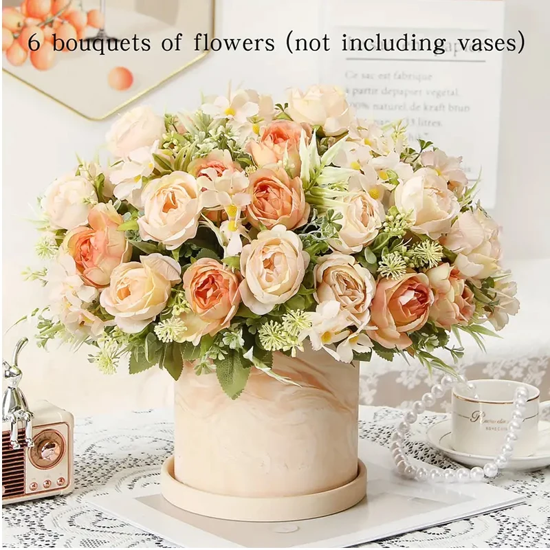 Bouquet di fiori di peonia artificiale, fiori primaverili estivi finti all'aperto, bouquet di fiori finti al tocco reale, festa di nozze