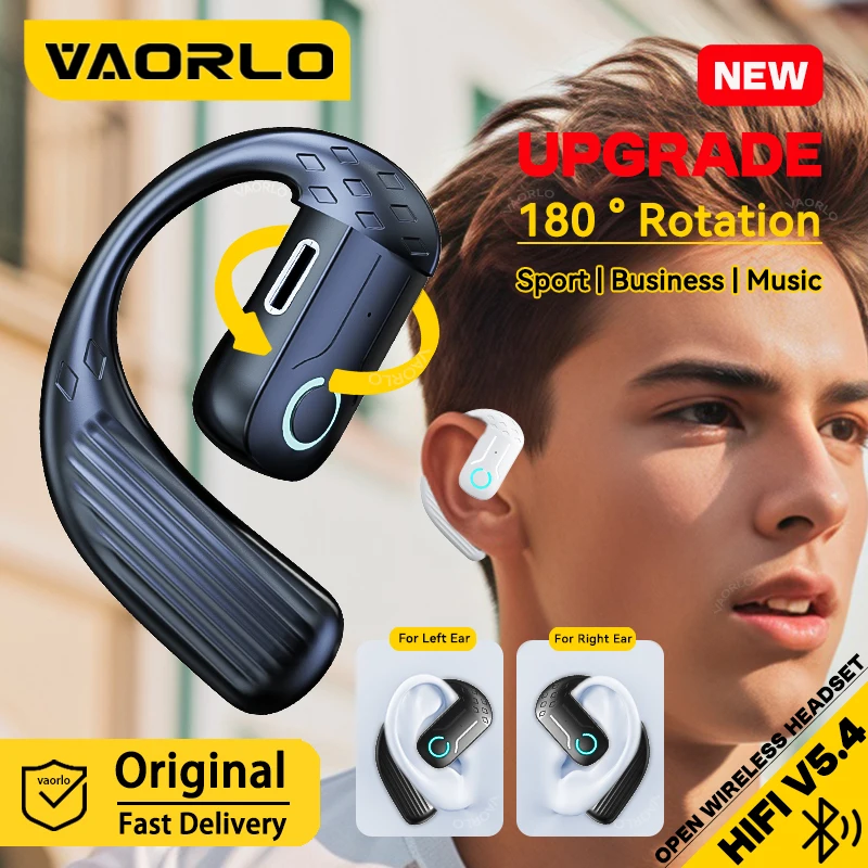 Auricolare wireless aperto Bluetooth 5.4 180 °   Cuffia universale con orecchio sinistro destro regolabile con rotazione con microfono per musica sportiva aziendale