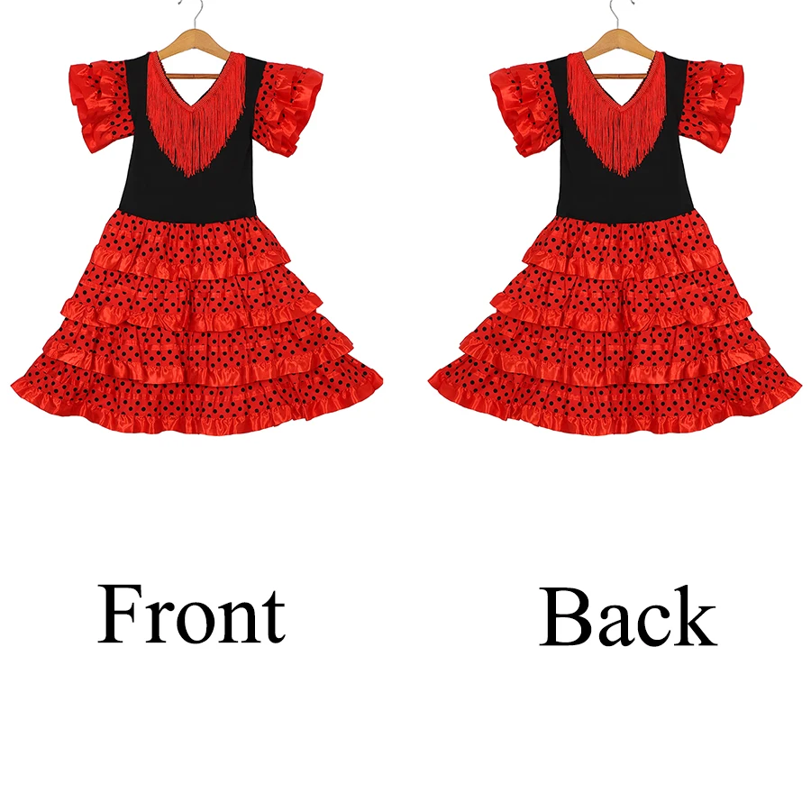 Vestido de baile tradicional español para niñas, vestido de lunares con borlas para Festival, falda clásica de estilo gitano Flamengo de cuatro colores para niños