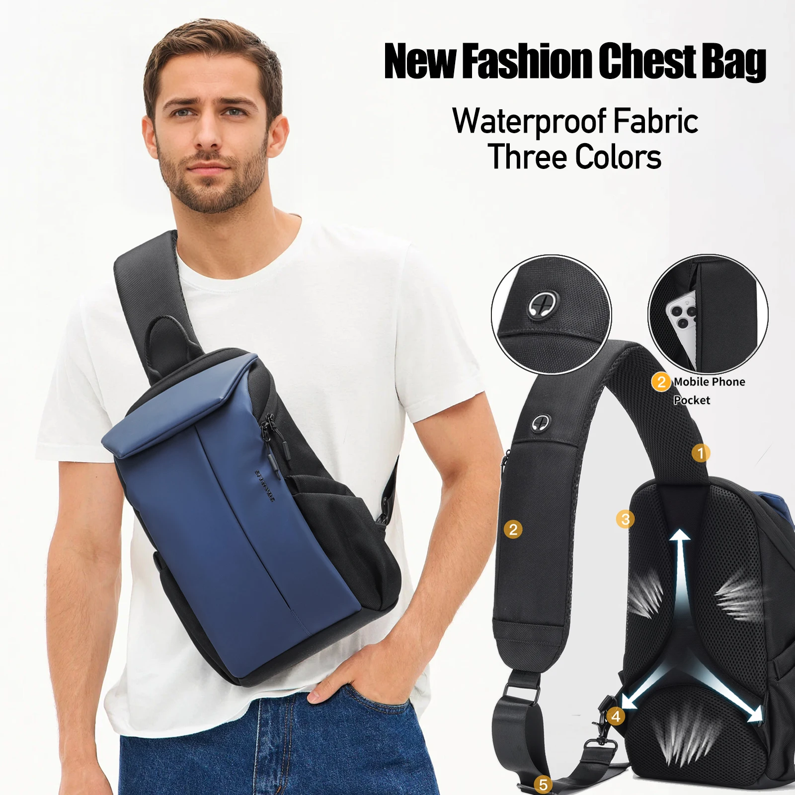 Bolsa crossbody à prova d'água anti-roubo para viagem, bolsa de peito masculina de marca, mochilas de ombro único com bolso para telefone