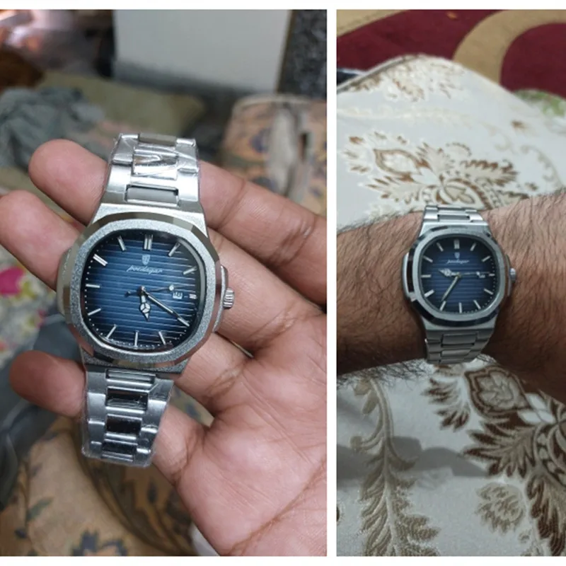 Reloj POEDAGAR clásico azul, reloj de negocios resistente al agua para hombre, reloj luminoso con fecha de acero inoxidable, reloj cuadrado de cuarzo para hombre, reloj para hombre