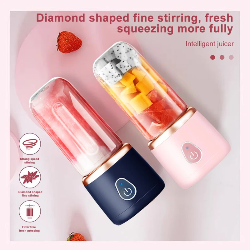 Portable Juicer for Shakes Smoothies Rechargeable USB 400ML Traveling Fruit Juicer Double Cup Fruit Blender Juicer Cup