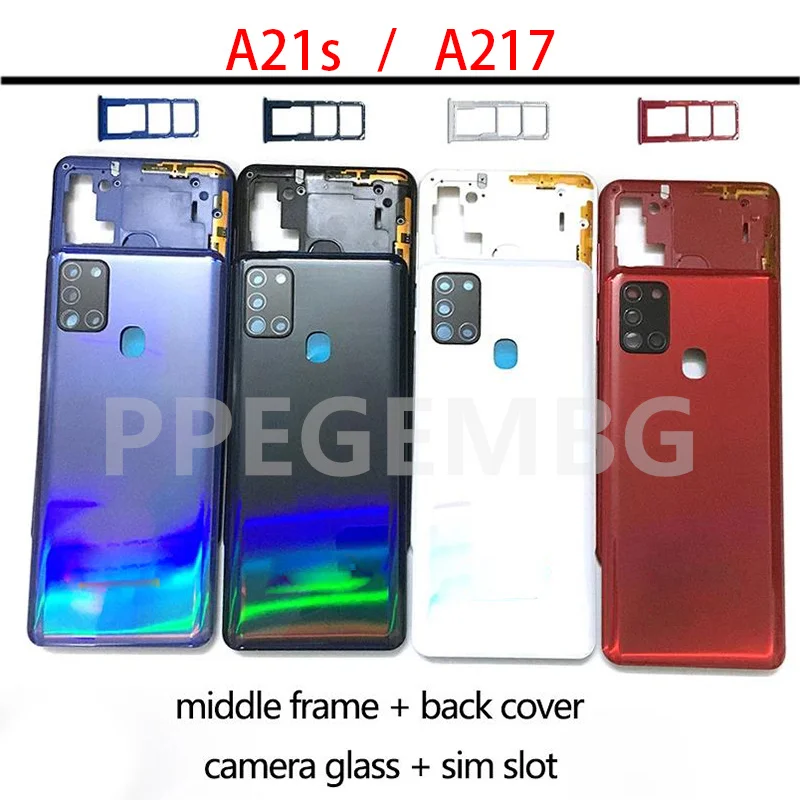 Для Samsung Galaxy A21s A217 Корпус Средняя рамка Шасси крышка батарейного отсека Крышка Корпус Задняя задняя панель камеры Стеклянный слот для SIM-карты