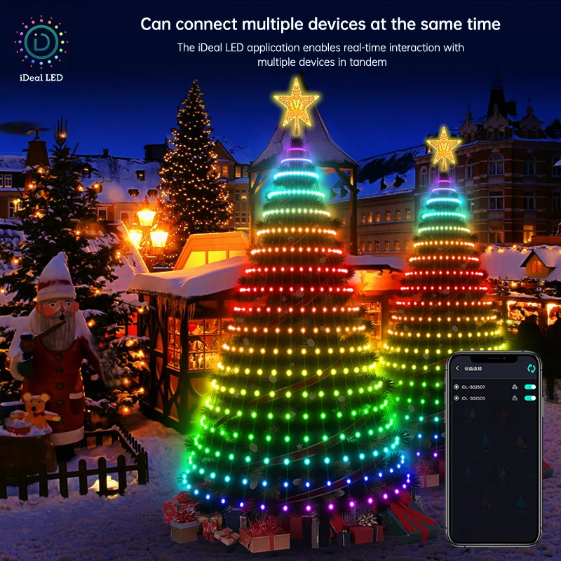 Adornos inteligentes para árbol de Navidad, luces con aplicación DIY, imagen LED RGB, cadena de luces con Control Bluetooth, cadena de estrellas LED, cascada de Navidad