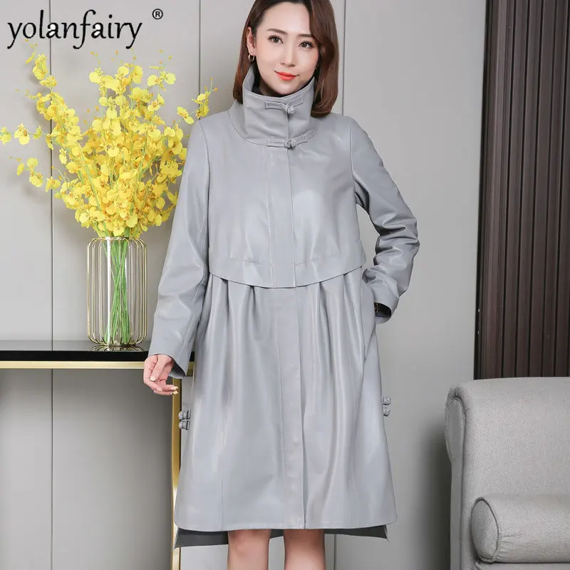 女性のための本革のコート,トレンド,天然のシープスキンジャケット,大きな,midium,ルーズ,韓国のスタンドカラー,アウター8xl f