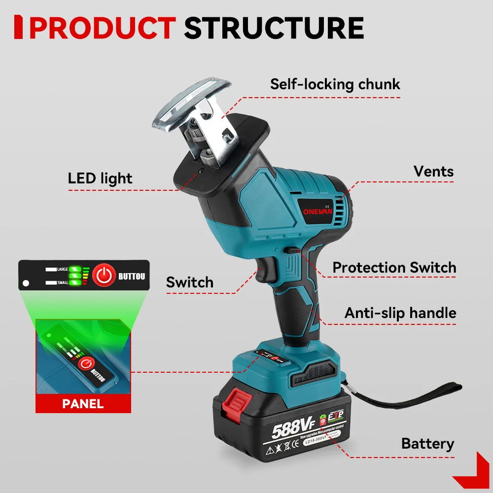 3600w 12000spm Bürstenlose Säbelsäge Drahtlose Kettensäge Schneiden Säge Holz Schneiden Werkzeuge Mit Sägeblatt Für Makita 18V batterie Pin