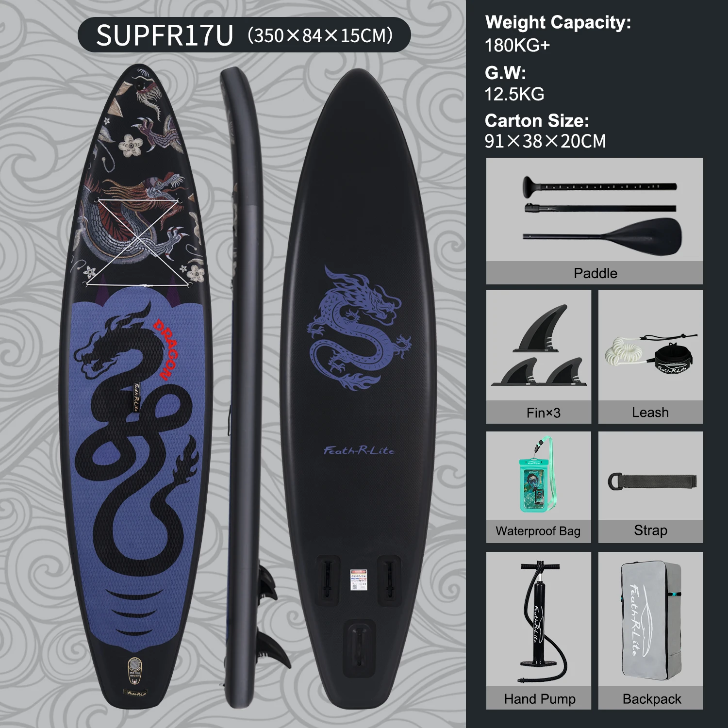 Tabla de surf inflable Feath-R-lite de 11'6 "Koi Sup, tabla de Paddle de pie, tabla de Paddle inflable con accesorios