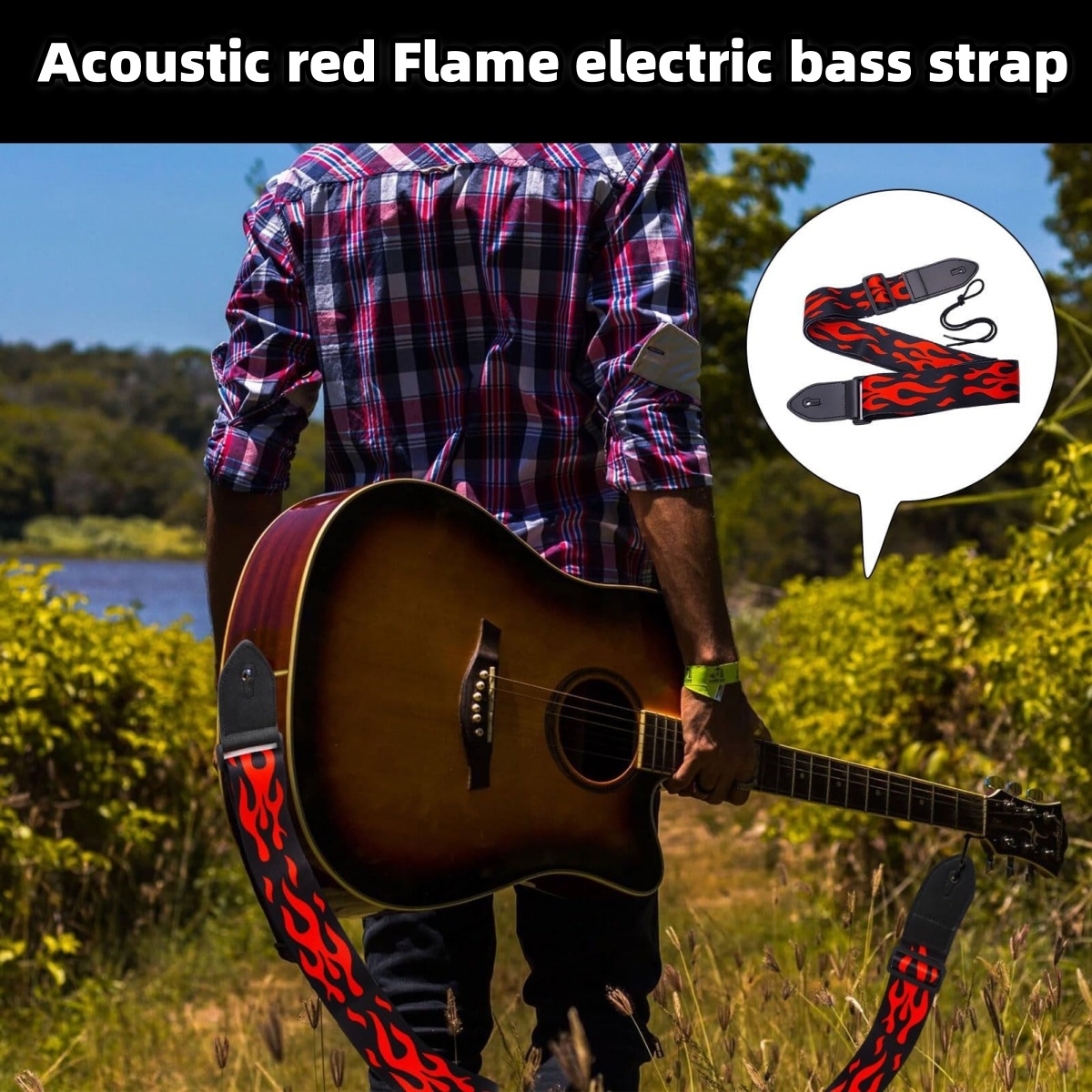 Miwayer Gitarrengurt, Lederenden, verstellbare E-Gitarrengurte/mit Muster, für E-Bass und Akustikgitarren