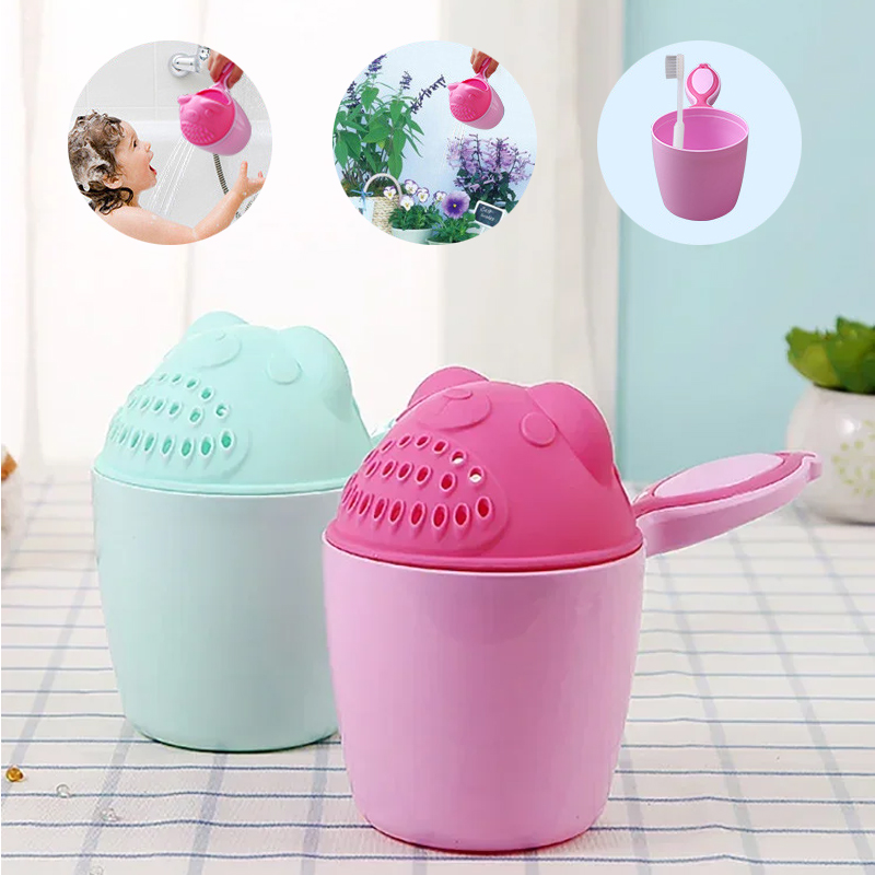 Bebê shampoo copo bonito dos desenhos animados urso toddle chuveiro colheres multifunções crianças escova de dentes copo cabeça chuveiro lavagem cabelo copo banho ferramenta