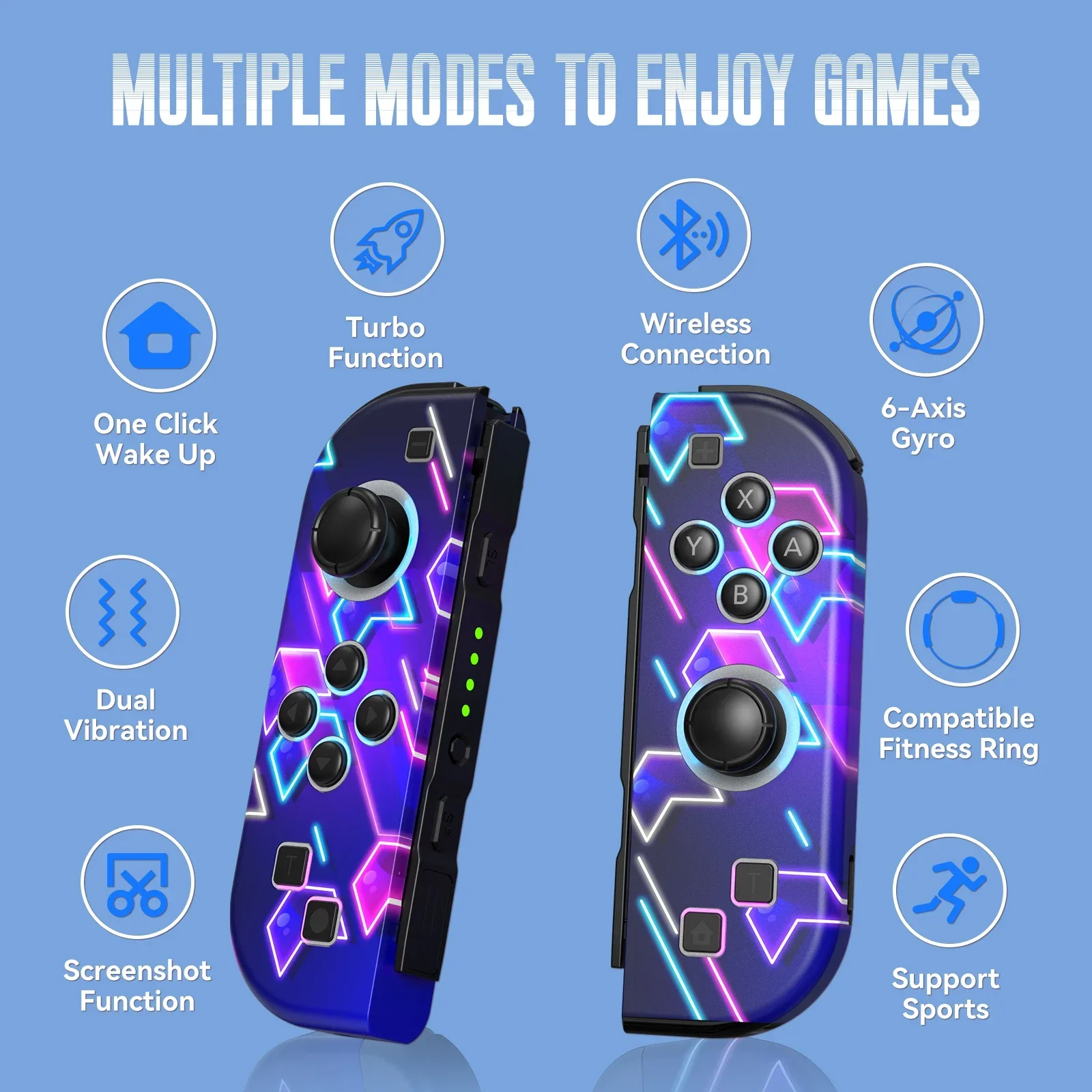 Joypad para for Nintendo Switch/OLED/Lite-vibración Turbo Wake-up FUNC NO Drift, controlador inalámbrico L/R mango luz RGB