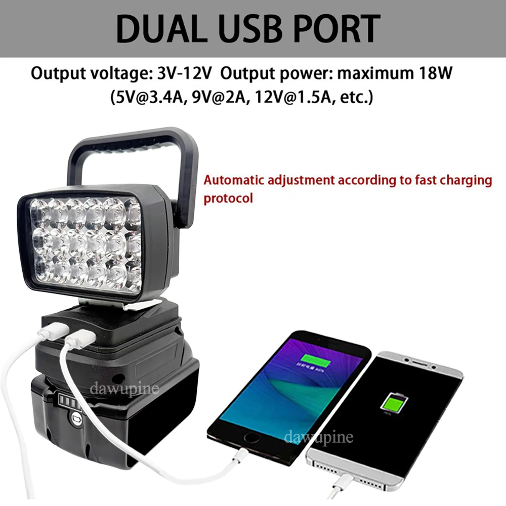 BL1830 18 LED Work Lights Lamp Spotlight Torch Portable Hand Lanterns for Makita 18V Li-ion Battery BL1860 BL1815 USB Power Bank